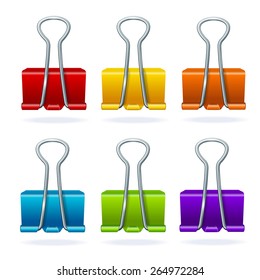 Vector Illustration Colorful Metal Binder Clip Set Isolated On White Background