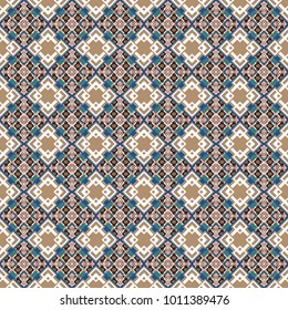 Vector illustration. Colorful mosaic backdrop in beige, white and blue colors. Abstract retro seamless pattern of geometric shapes. Geometric hipster tiles background.
