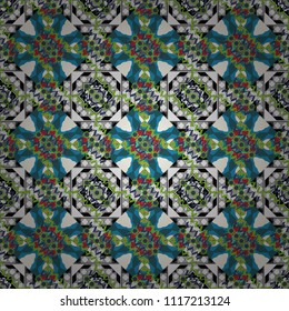 Vector illustration. Colorful mosaic backdrop in gray, blue and green colors. Geometric hipster tiles background. Abstract retro seamless pattern of geometric shapes.