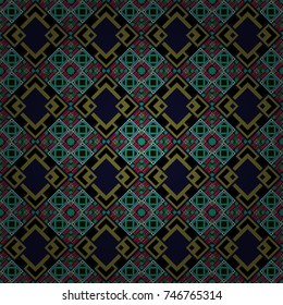 Vector illustration. Colorful mosaic backdrop in black, blue and brown colors. Abstract retro seamless pattern of geometric shapes. Geometric hipster tiles background.