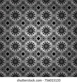 Vector illustration. Colorful mosaic backdrop in black, white and gray colors. Abstract retro seamless pattern of geometric shapes. Geometric hipster tiles background.