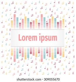 Vector illustration of colorful music notes and equalizer lines. Music banner.