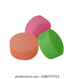 Vector illustration, colorful naphthalene tablets, isolated on white background.