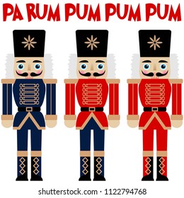 Vector illustration of a colorful nutcrackers with text PA RUM PUM PUM