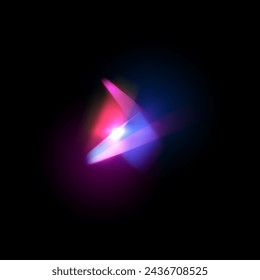 Ilustración vectorial de un colorido flash óptico arco iris de luz con rayos multicolores borrosos sobre un fondo negro aislado. Resplandor de cámara vintage para patrones de superposición creativos.