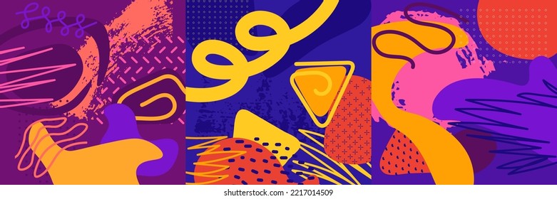 Vector illustration. Colorful organic concept wallpaper. Liquid drawn shapes. Messy wave brush strokes. Vibrant color. Night party style. Design elements for social media, blog post, web template