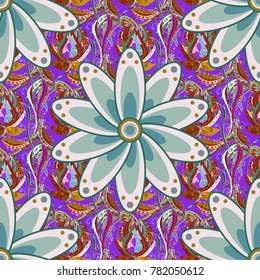 Vector illustration. Colorful ornamental border. Seamless pattern. Indian ornament. Floral wallpaper. On neutral, violet and brown colors.