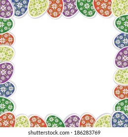 vector illustration of colorful painted egg in grass as frame of easter background