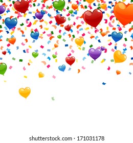 Vector Illustration of a Colorful Party Background with Confetti and Balloons