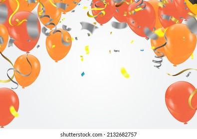 Vector Illustration of a Colorful Party Background with Confetti , Curly Ribbons and Color Glossy Balloons. for parties or celebrations