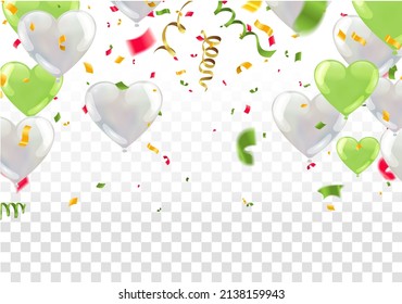 Vector Illustration of a Colorful Party Background with Confetti , Curly Ribbons and Color Glossy Balloons. for parties or celebrations