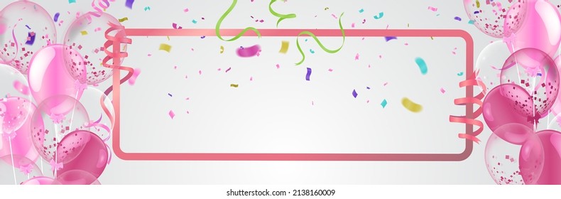 Vector Illustration of a Colorful Party Background with Confetti , Curly Ribbons and Color Glossy Balloons. for parties or celebrations
