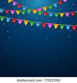 Vector illustration of Colorful party flags on blue background