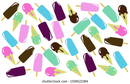 Vector illustration. Colorful pattern with ice creams. White background. 