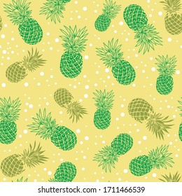 Vector illustration colorful pattern of randomly scattered pineapples. Editable art in graphic style for decoration, print on fabrics and etc.