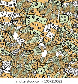 Vector illustration. Colorful pattern. Seamless Flat design with abstract doodles on white, black and beige colors background.