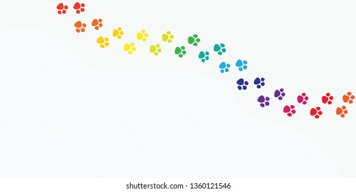 vector illustration of colorful paws footprints on surface for animal protection and veterinary service