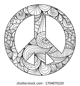 Vector illustration of colorful peace symbol on white background.Coloring page for adult.