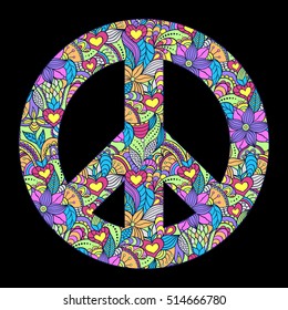 Vector illustration of colorful peace symbol on black background