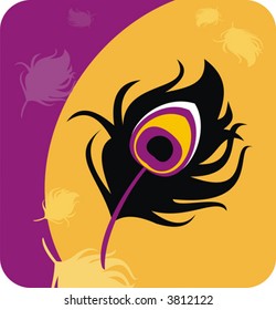 Vector illustration of a colorful peacock feather