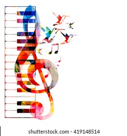 Vector illustration of colorful piano keyboard with G-clef