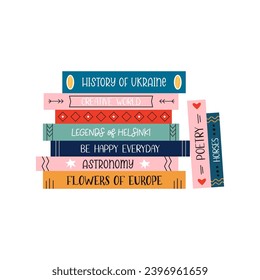 Vector illustration of colorful pile, stack of books. Read more books concept.