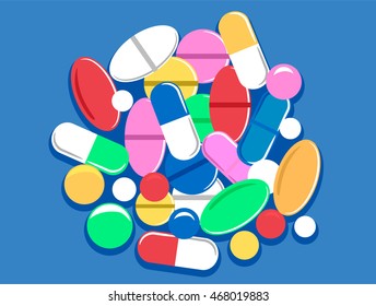 Vector Illustration of Colorful Pills Tablet and Capsules