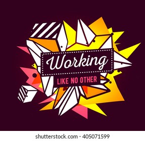 Vector illustration of colorful pink and yellow abstract composition with white frame and text on dark background. Line art concept design for web, site, banner, poster, board, paper print, t-shirt.