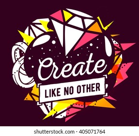 Vector illustration of colorful pink and yellow abstract composition with white frame and text on dark background. Line art concept design for web, site, banner, poster, board,  paper print, t-shirt.