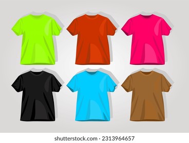 vector illustration of colorful plain t-shirts, assorted colors with hangers