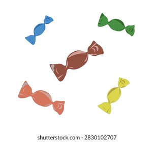 Vector Illustration of Colorful Plain Wrapped Candies Scattered on White Background