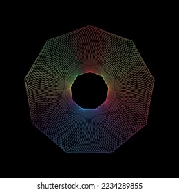 Vector illustration of colorful polygonal  spirograph on a black background. Abstract mandala art.