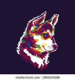 vector illustration of a colorful pop art wpap dog siberian husky 