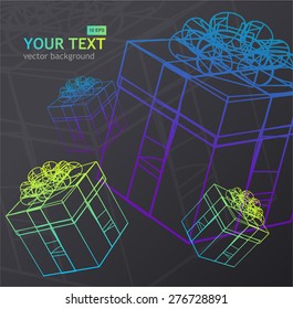 Vector illustration colorful present box and place for text on a black 