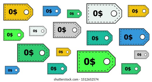 vector illustration of colorful price tag with zero for free sale giveaway offers