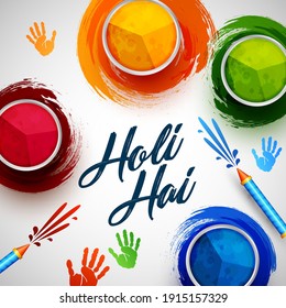 Vector illustration of colorful promotional background for Festival of Colors celebration with message Holi Hai meaning Its Holi.