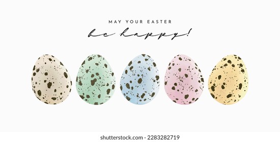 Vector Illustration With Colorful Quail Eggs And Easter Wishes On White Background. Graphic Great For Greeting Card Designs. Isolated Elements.