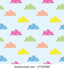 vector illustration of colorful rain clouds pattern on light blue background
