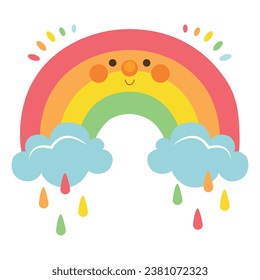 Vector Illustration of Colorful rainbow and cloud