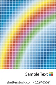 Vector illustration of a colorful rainbow with squared patterns and sample logo at the bottom.