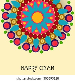Vector illustration of a colorful Rangoli background for Onam celebration.