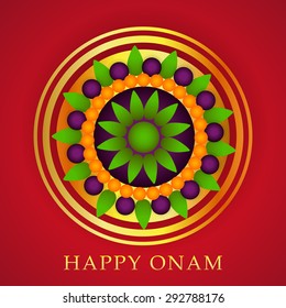 Vector illustration of a colorful rangoli decoration for Happy Onam.