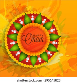 Vector illustration of a colorful rangoli decoration for Happy Onam.