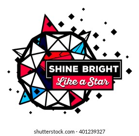 Vector illustration of colorful red and blue abstract composition with black frame and text isolated on white background. Line art design for web, site, banner, poster, card, paper print, t-shirt.