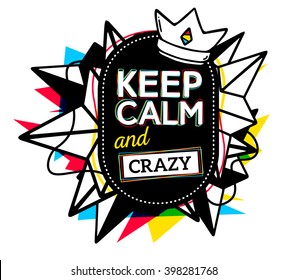 Vector illustration of colorful red, yellow and blue abstract composition with black frame and text isolated on white background. Line art design for web, site, poster, card, paper print, t-shirt.