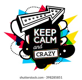 Vector illustration of colorful red, yellow and blue abstract composition with black frame and text isolated on white background. Line art design for web, site, poster, card, paper print, t-shirt.