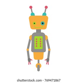 Vector illustration of colorful robot. Cute funny robot in cartoon style. Isolated on white background.
