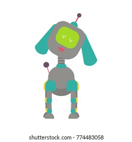 Vector illustration of colorful robot. Cute funny dog robot in cartoon style. Isolated on white background.