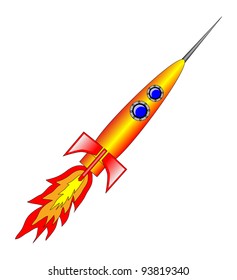 The vector illustration of the colorful rocket isolated in white background.