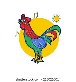 Vector illustration of colorful rooster character mascot crowing